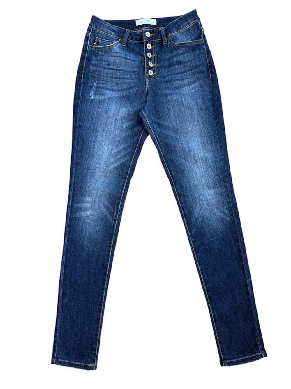 Kan Can High Rise Curvy Button Fly Super Skinny Blue Jeans
